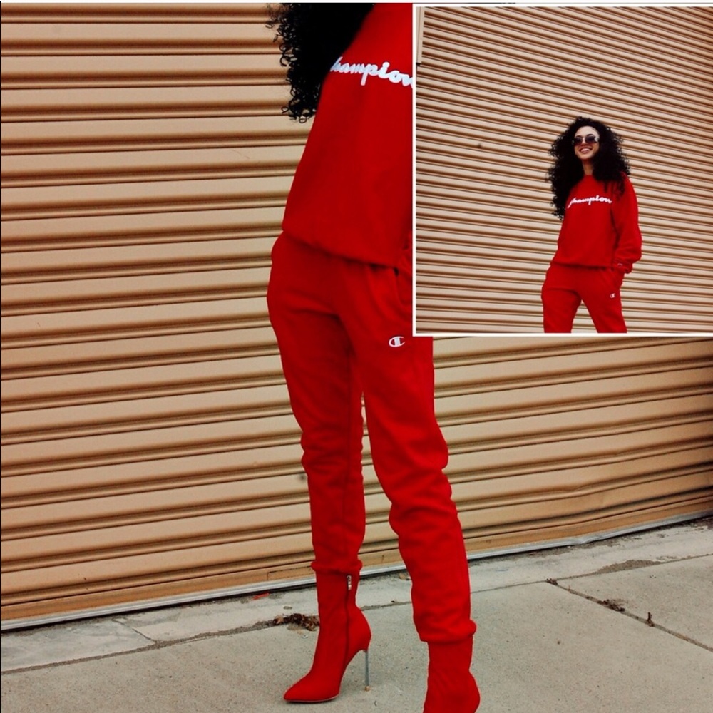 Red Champion Sweat Suit